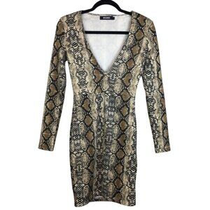 Missguided MobWife Snake Print V-Neck Long Sleeve Bodycon Dress Women's Size 6